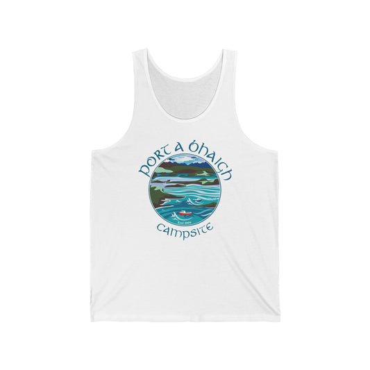 Dorc a’Thaich Campsite Tank Top — Vintage Coastal Camping Graphic