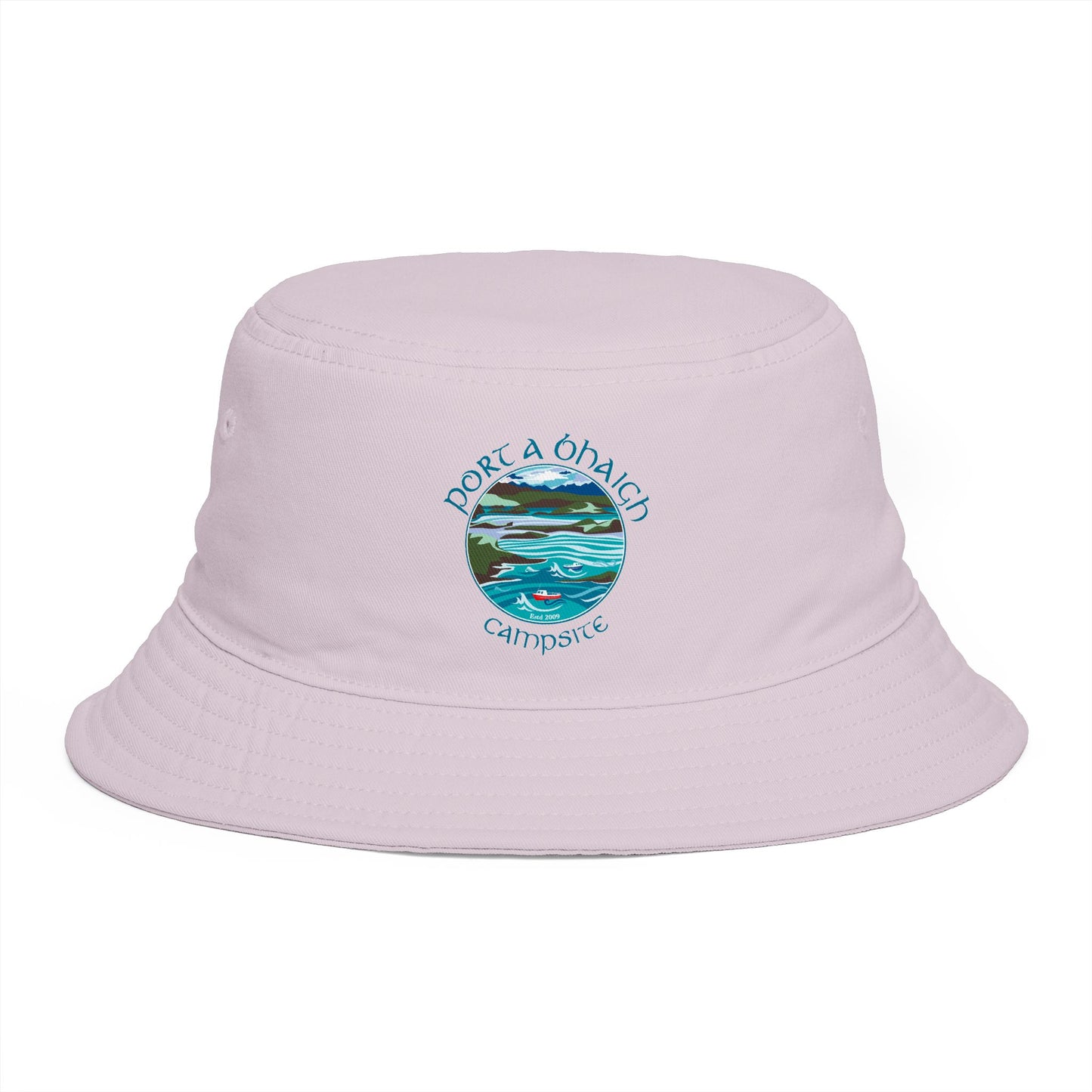 Sunset Coast Bucket Hat — Embroidered Ocean Landscape