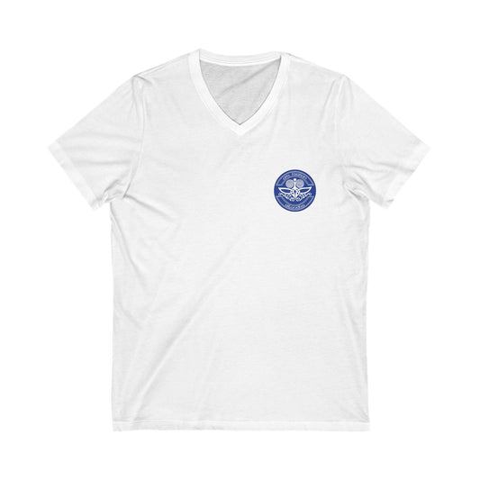 Casual V-Neck Tee with Iconic Emblem - Perfect for Everyday Wear