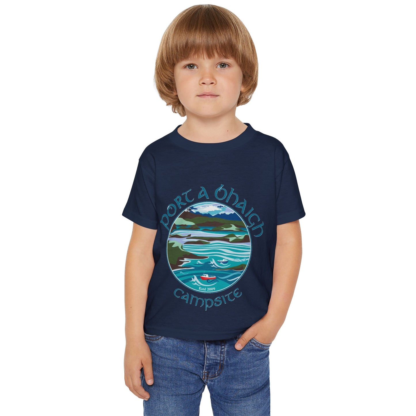 Toddler T-Shirt — "Port a' Bhaigh" Campsite Scenic Lake Graphic