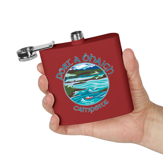 Personalized Stainless Steel Flask - Port A Bhaigh Campsite Design