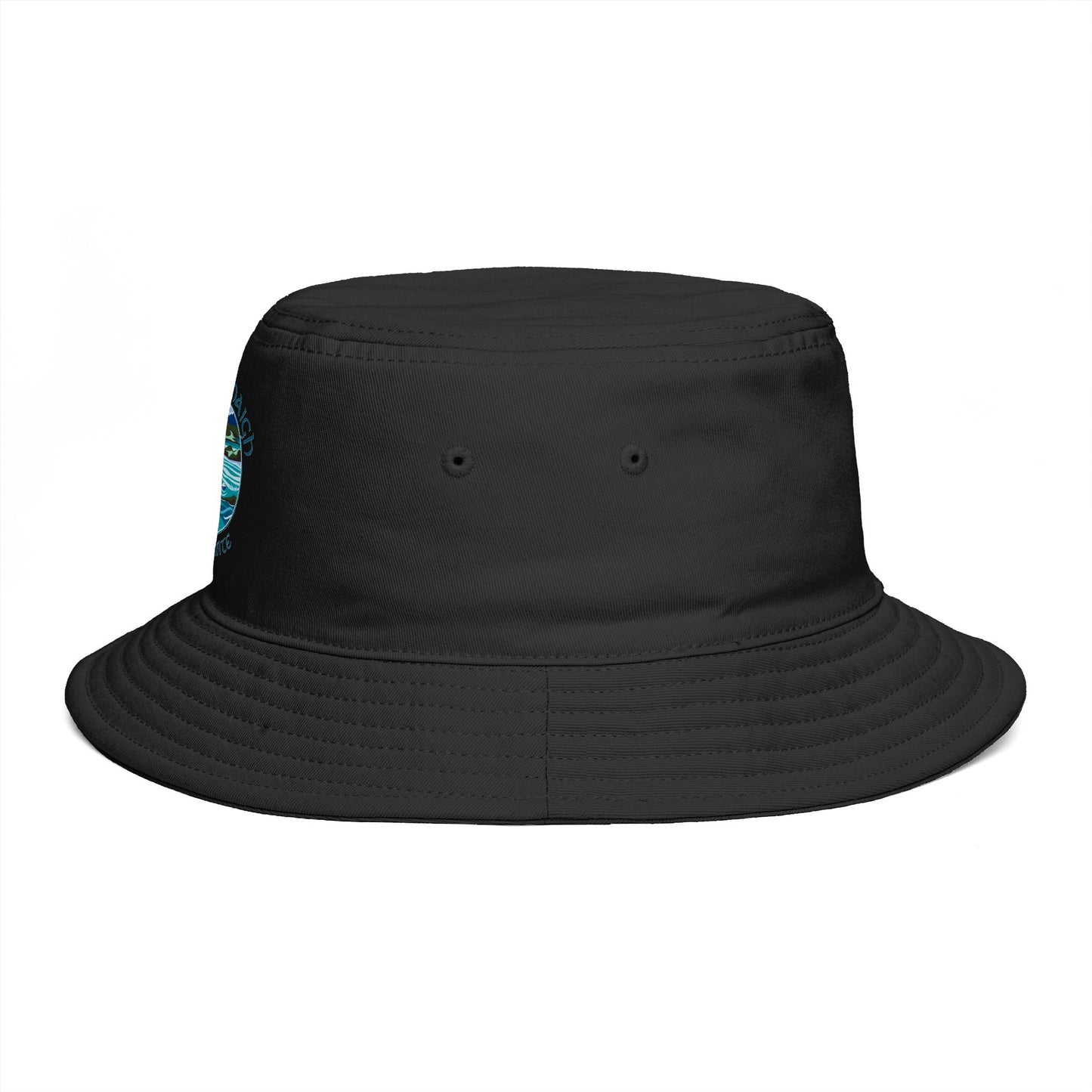 Sunset Coast Bucket Hat — Embroidered Ocean Landscape