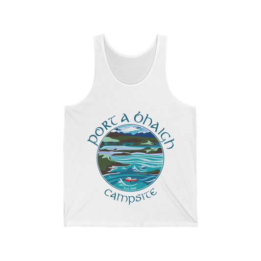 Port A Bhaigh Campsite Unisex Jersey Tank - Perfect for Summer Adventures