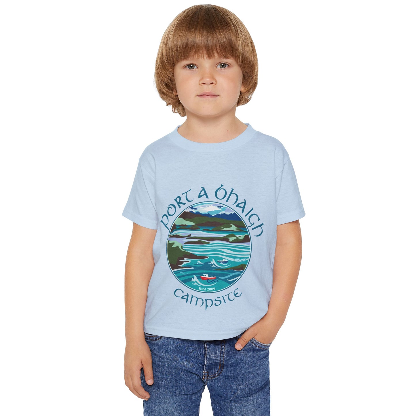 Toddler T-Shirt — "Port a' Bhaigh" Campsite Scenic Lake Graphic