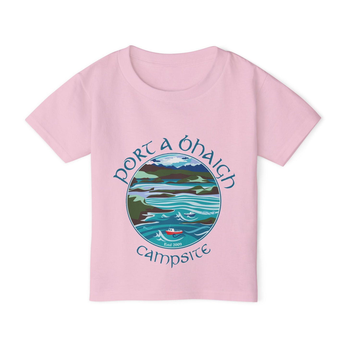 Toddler T-Shirt — "Port a' Bhaigh" Campsite Scenic Lake Graphic