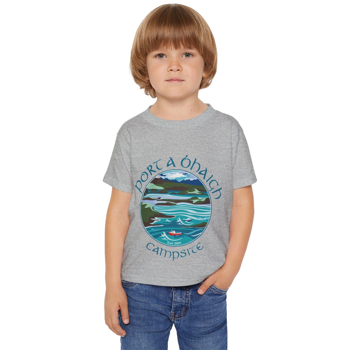 Toddler T-Shirt — "Port a' Bhaigh" Campsite Scenic Lake Graphic