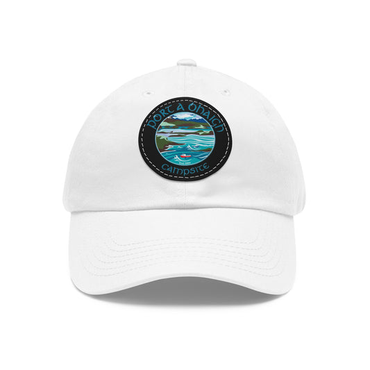 White Dad Hat with Leather Patch - Perfect for Camping Adventures