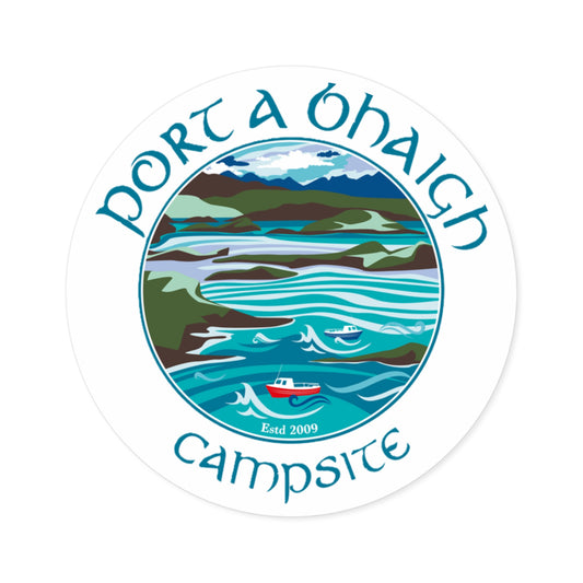 Port A Bhaigh Campsite Round Stickers - Vibrant Nature Design for Outdoor Enthusiasts