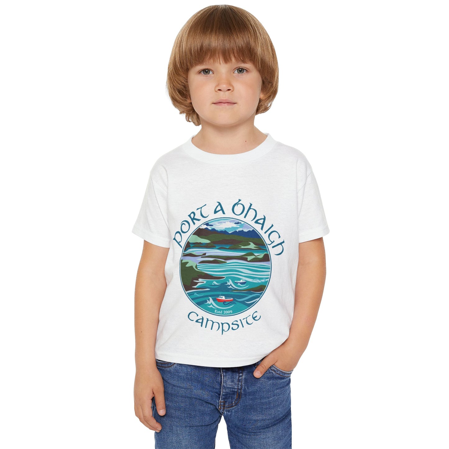 Toddler T-Shirt — "Port a' Bhaigh" Campsite Scenic Lake Graphic