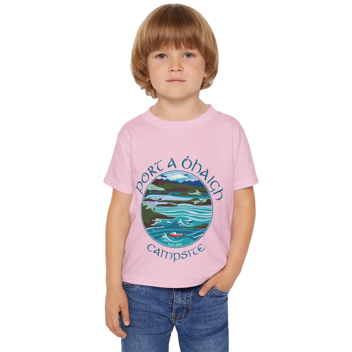 Toddler T-Shirt — "Port a' Bhaigh" Campsite Scenic Lake Graphic